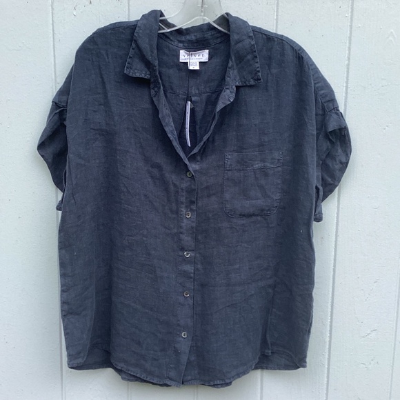NEW anthropologie VELVET by Graham & Spencer 100% linen BLACK shirt BLOUSE m - Picture 2 of 4